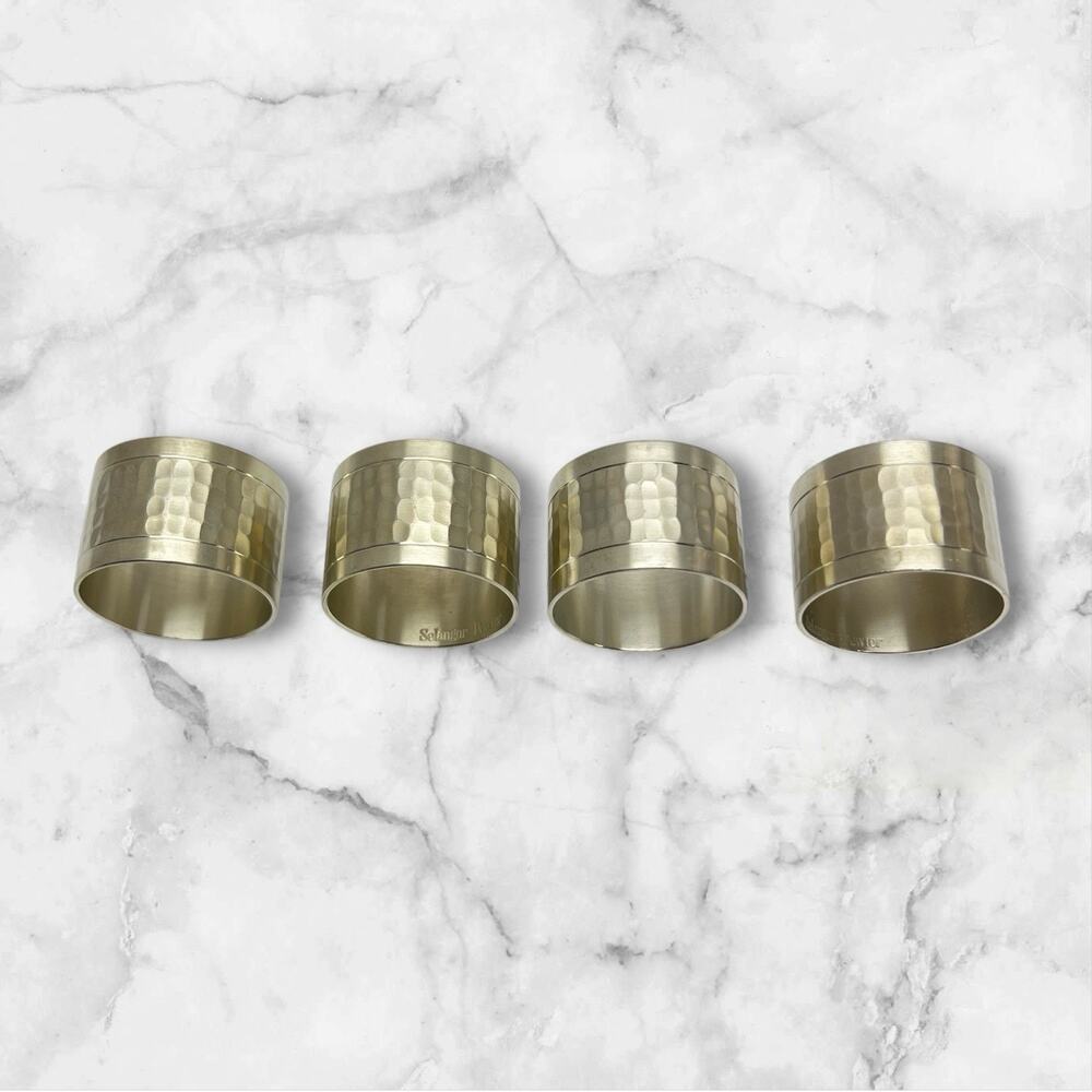 Vintage Selangor Pewter Napkin Rings Set of 4 Hammered Silver Tone 46104